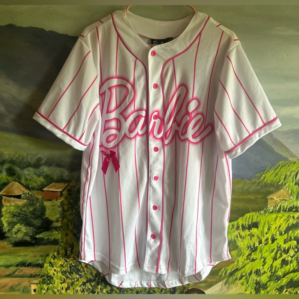 Barbie Pink and White Pinstripe Jersey Top